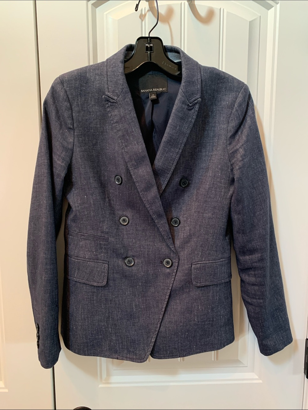 Banana Republic Navy Linen Denim Double-Breasted Blazer